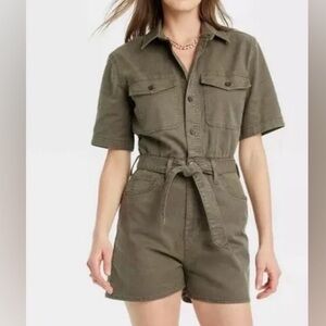 NWT - Women's Short Sleeve Olive Green Romper